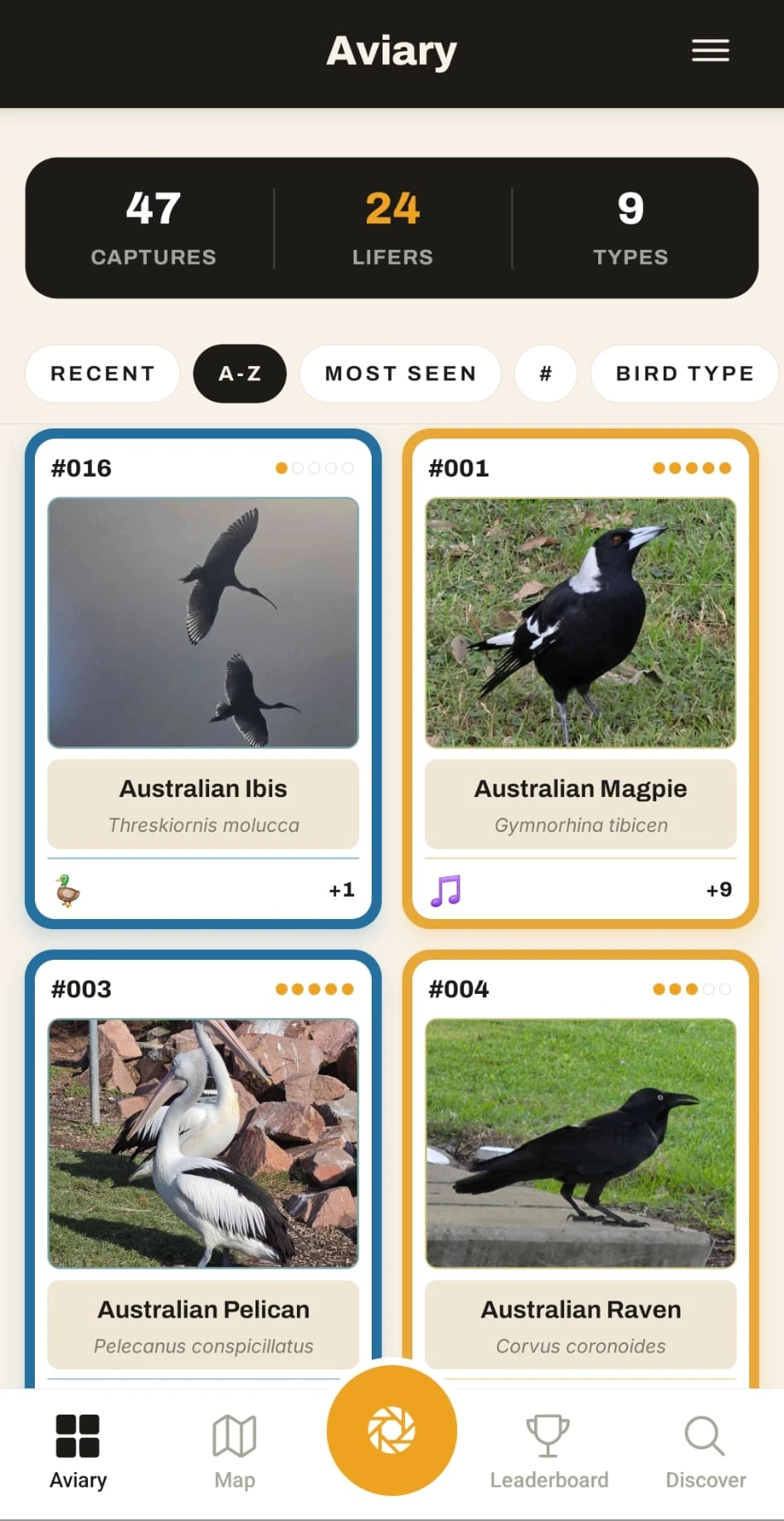 The Lifer aviary grid of bird cards